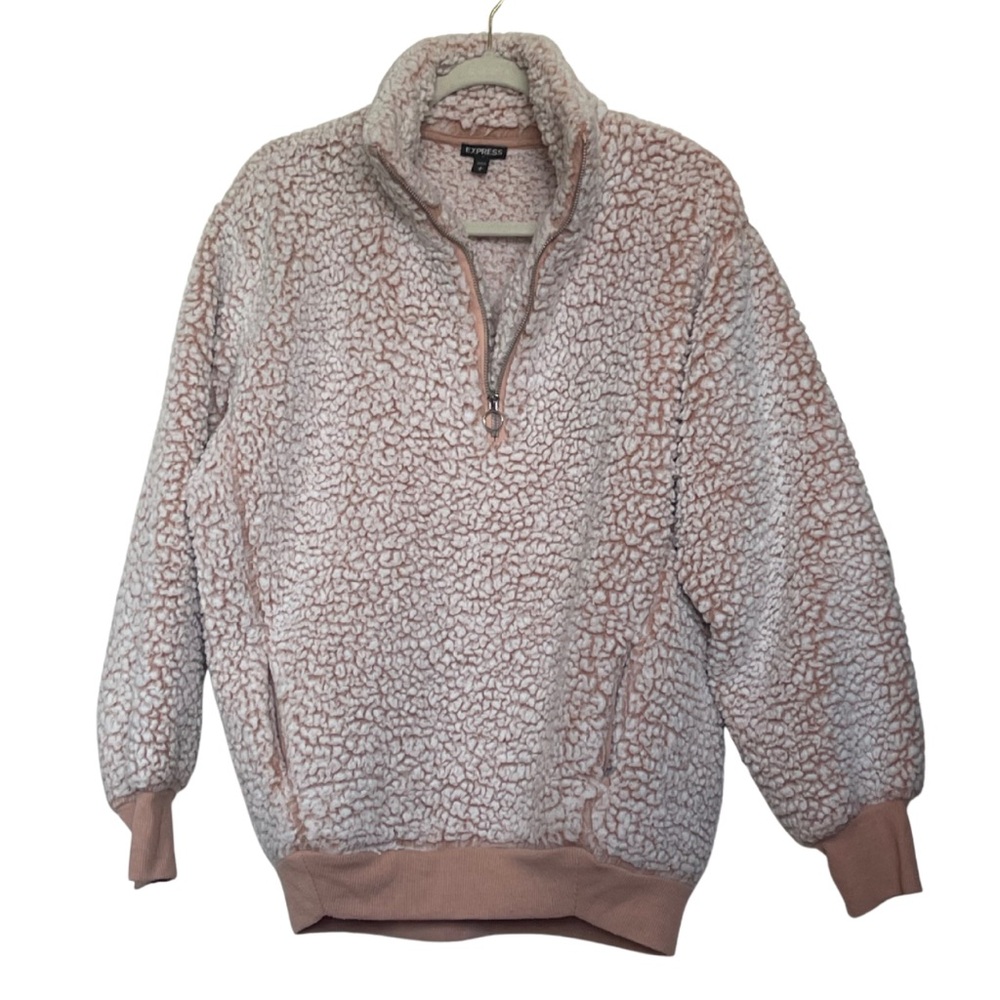Express Cream and Tan Sherpa Pullover